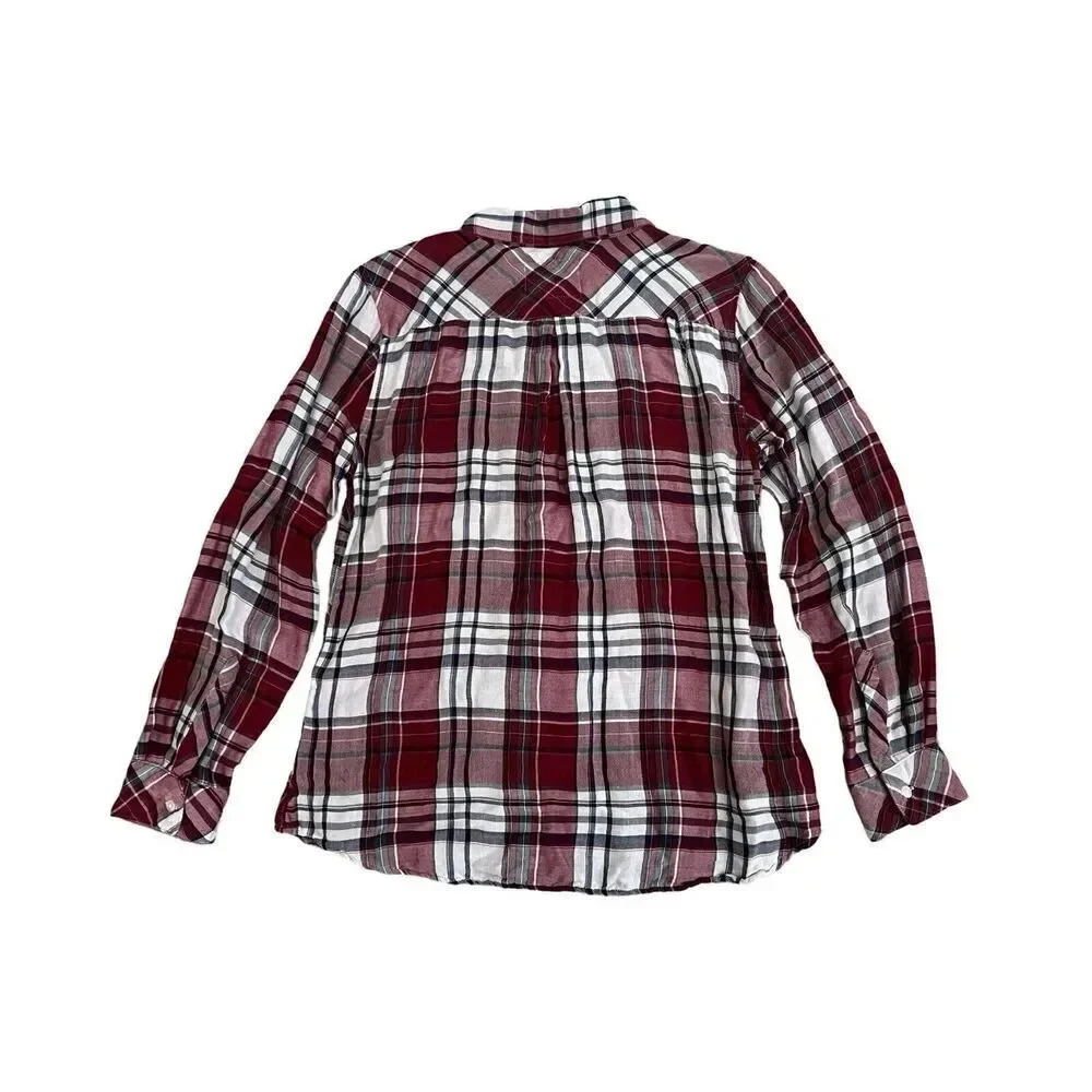 Rails plaid size‎ Medium Red button front long sl… - image 2